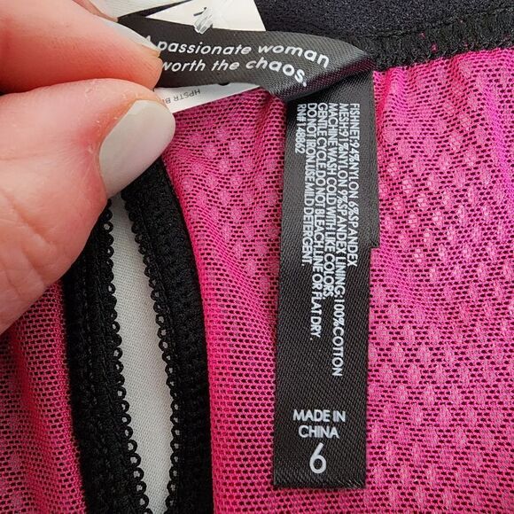 6X 30W Torrid Pink Black Fishnet Satin Binding Panty Hipster Lingerie Boudior - Picture 3 of 8